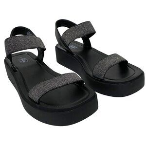NOBO No Boundaries Womens Textured Strap Low Heel Platform Sandals 8.5 Black